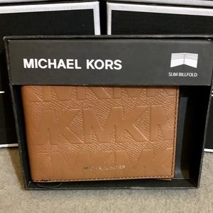 MK Micheal Kors Slim Bi Fold Wallet Luggage/Tan 86S2LANF10 NEW